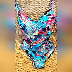 Aqua Green Tropical one piece swimsuit